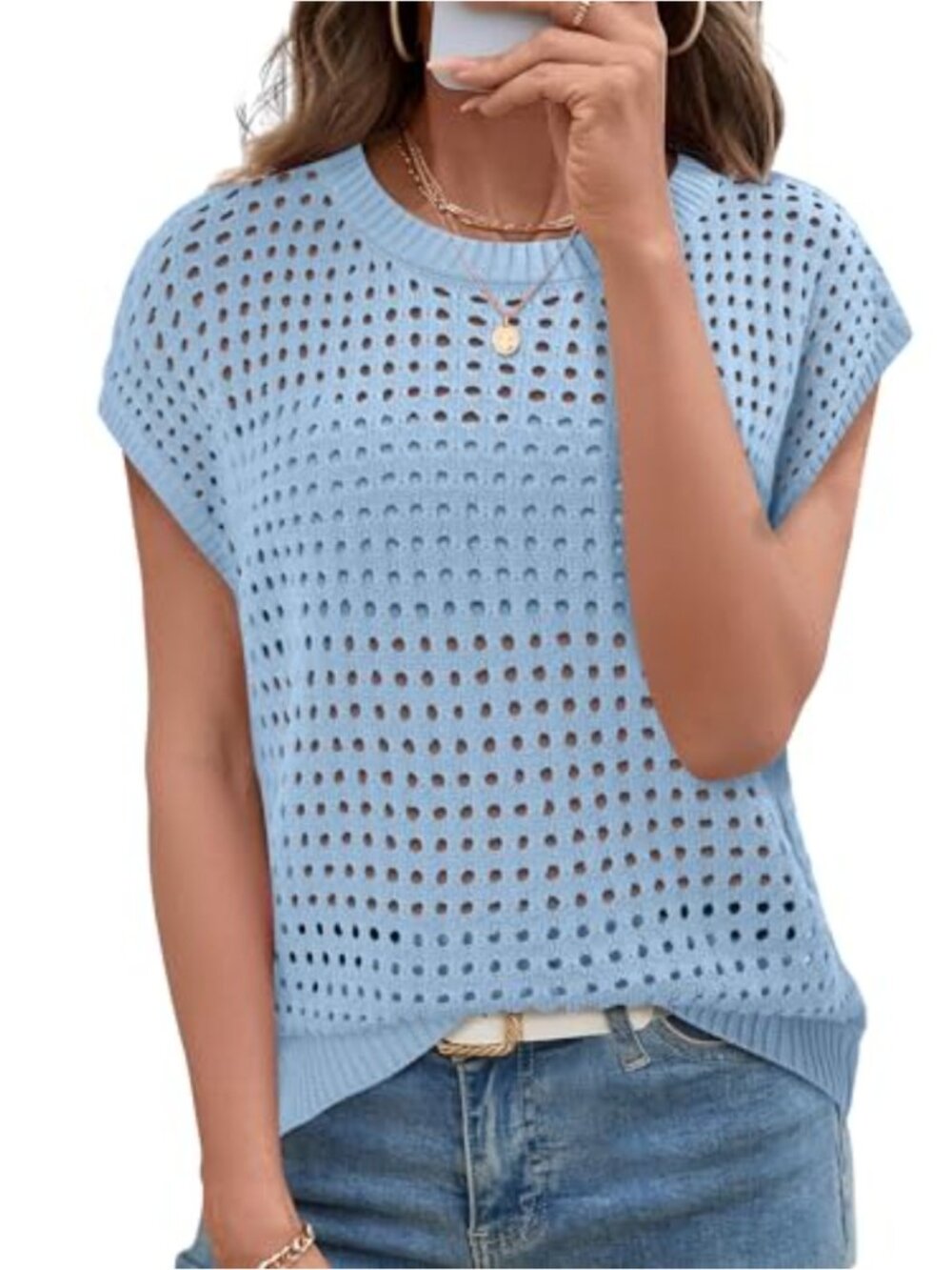 Crochet Cap Sleeve Sweater Pullover Summer Beach Vacation Top